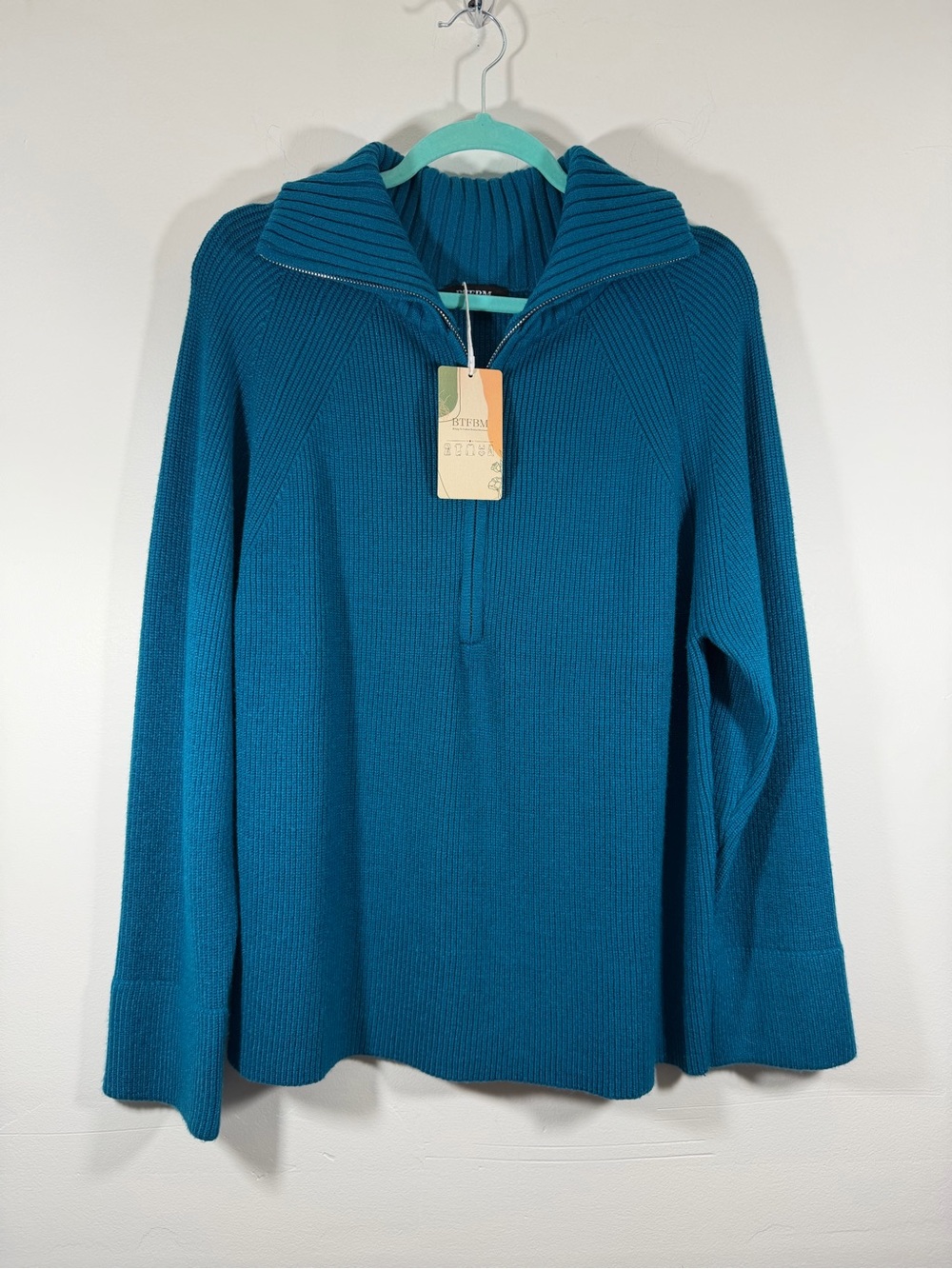 BTF BM Teal Ribbed Half-Zip Sweater